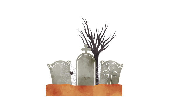 A Watercolor Cemetery Design for Halloween Crafts and Editorial Graphics