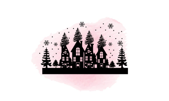 A Watercolor Christmas House Graphic Perfect for Crafts