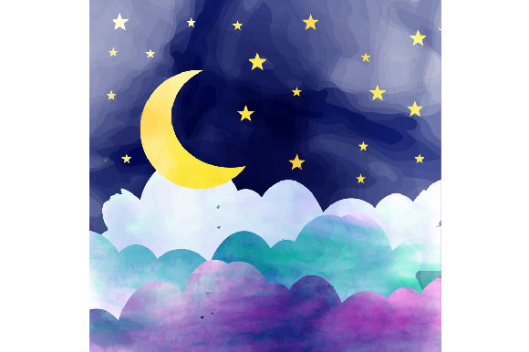 Clouds with Stars Watercolor for Crafts & Nature Brands