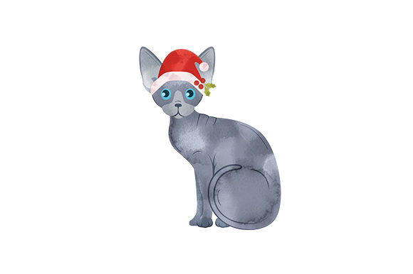 Sphynx Christmas Cat Watercolor Design for Crafts and Animals