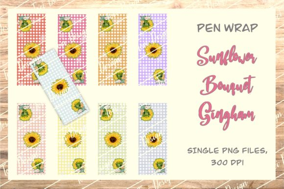 Sunflower Bouquet Gingham Pen Wraps for Graphics & Print Templates